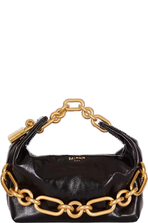 Bags Sale for Women Balmain 'sync' Black Mini Handbag With Chain-link And Logo Plaque In Leather Woman
