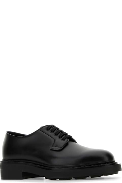 Laced Shoes for Men Prada Black Leather Lace-up Shoes