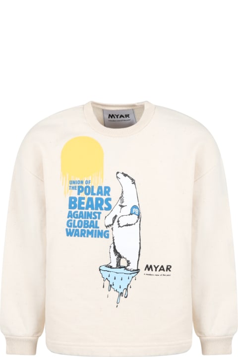 Ivory Sweatshirt For Boy With White Bear