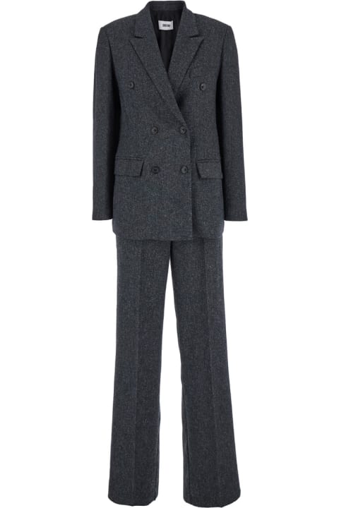 Suits for Women Mauro Grifoni Grey Double-breasted Suit With Notched Revers In Stretch Fabric Woman