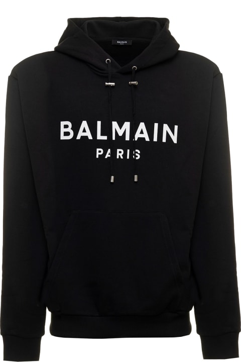Balmain Clothing for Men Balmain Black Hoodie With Contrasting Logo Print In Cotton Man