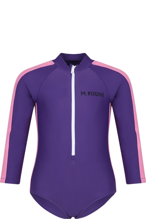 Mini Rodini Topwear for Girls Mini Rodini Anti-uv Purple Swimsuit For Girl With Logo