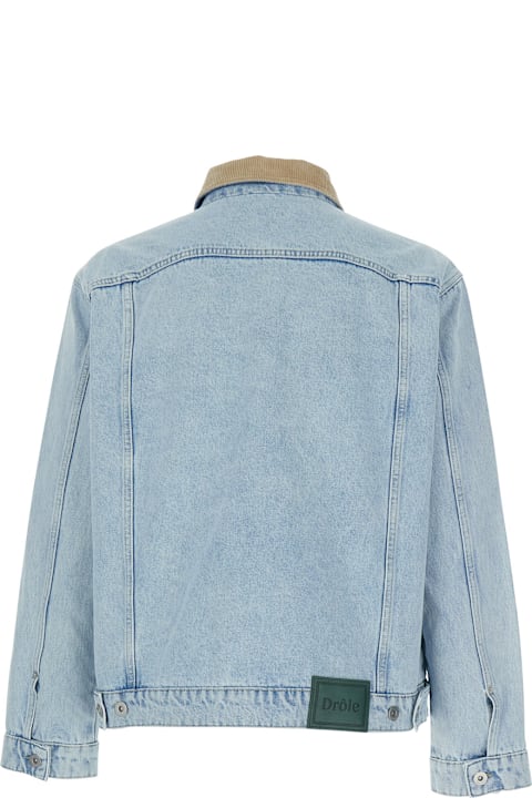 أدوات منزلية Drôle de Monsieur 'la Veste Jean Délavée' Light Blue Jacket With Corduroy Classic Collar And Logo Patch On The Rear In Denim Man