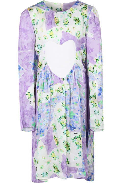 Dresses for Girls MSGM Lilac Dress For Girl With Hearts