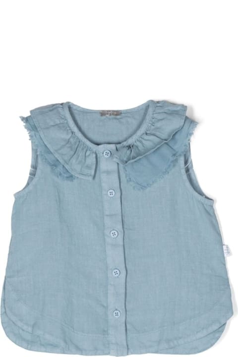 Il Gufo Kids Il Gufo Light Blue Sleeveless Shirt With Ruched Detailing In Linen Girl