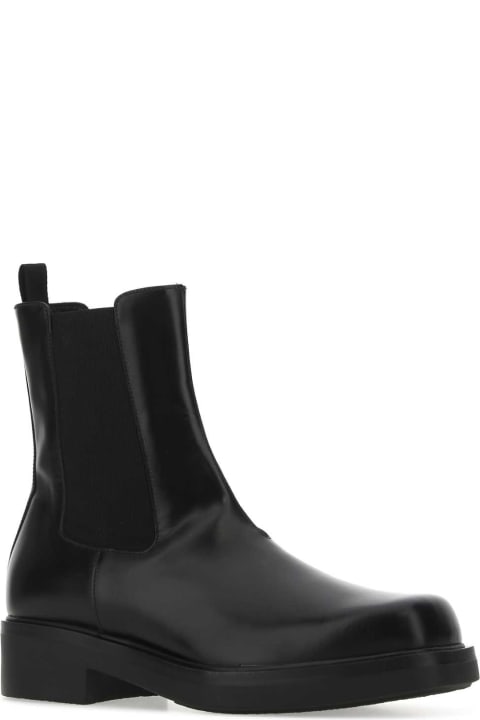 Cult Shoes for Men Prada Black Leather Ankle Boots