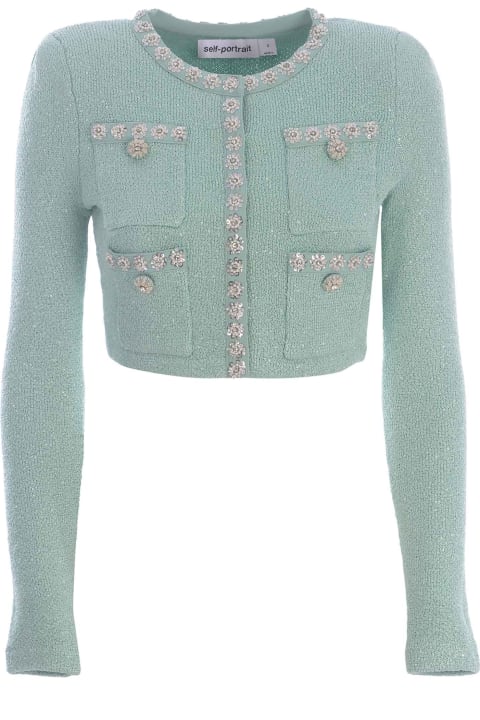 self-portrait Sweaters for Women self-portrait Light Blue Crop Jacket With Jewel Buttons In Knit Woman