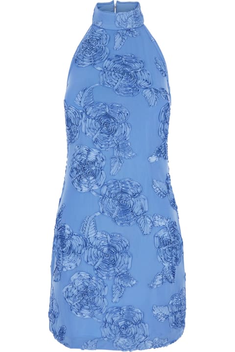 Homeware Rotate by Birger Christensen Blue High Neck Dress With All-over Floral Motif In Fabric Woman