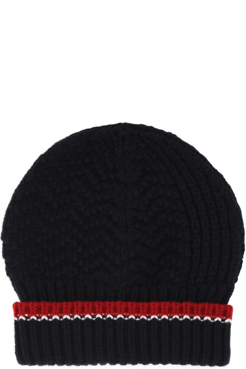 Thom Browne Hats for Men Thom Browne Navy Blue Wool Beanie Hat