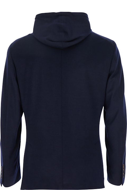 Eleventy for Kids Eleventy Blue Jacket With Hood And Bib In Wool Man