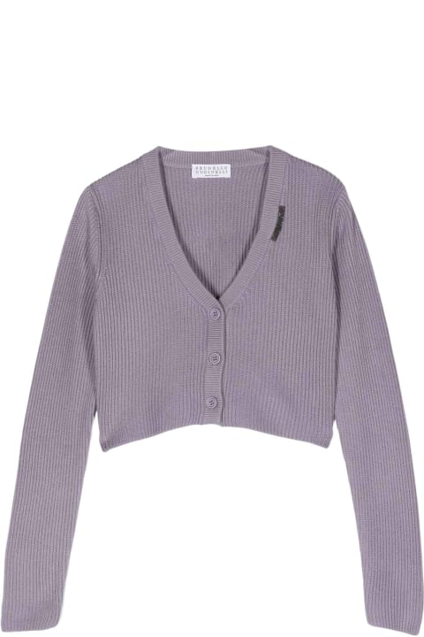 Sweaters & Sweatshirts for Girls Brunello Cucinelli Lilac Cardigan Girl