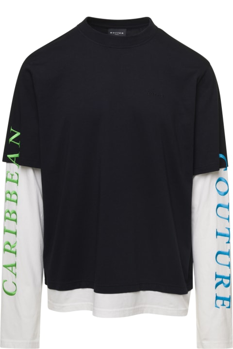 'caribbean Couture' Black And White Double Layer Long Sleeves T-shirt In Organic Cotton Man Botter