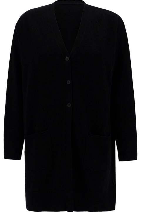 Oversized Black V Neck Cardigan In Wool And Cashmere Woman