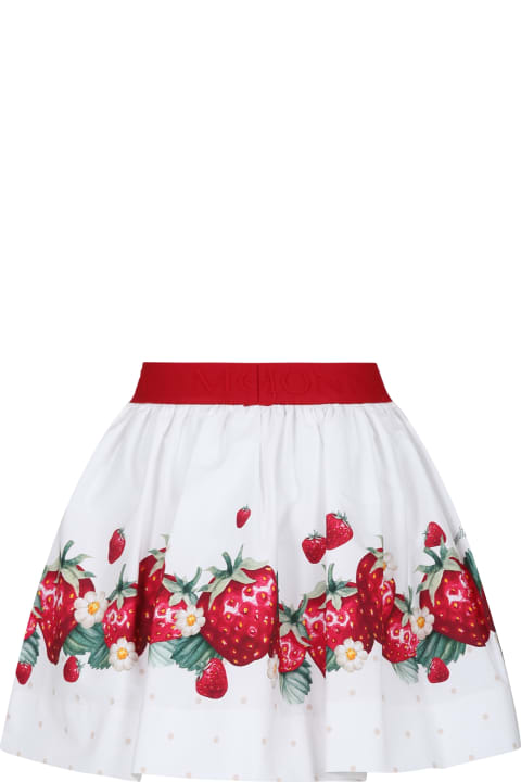 Bottoms for Girls Monnalisa White Skirt For Girl With Strawberry Print