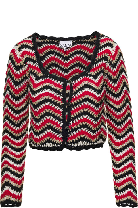 Ganni Sweaters for Women Ganni Red Crochet Cardigan In Organic Cotton Woman