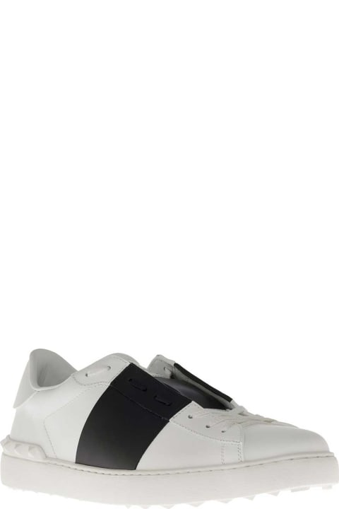 Valentino Garavani Man's Rockstud White And Black Leather Sneakers