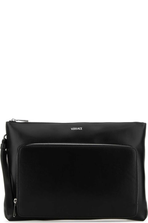 Versace حقائب لـ القسم الرجالي Versace Black Leather Large Cargo Clutch