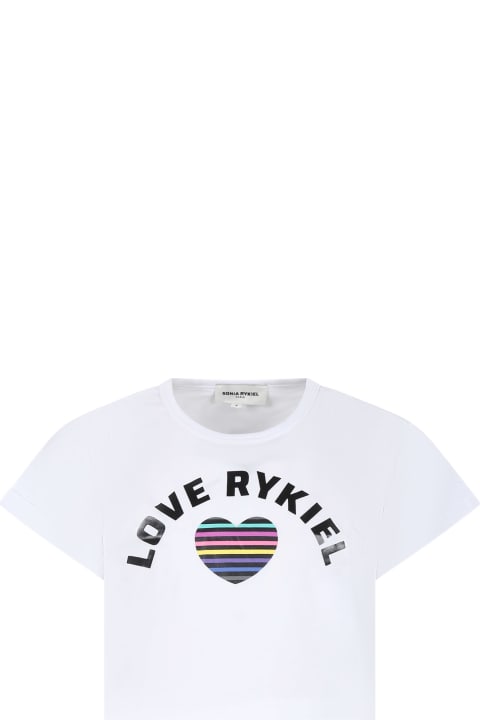 Rykiel Enfant T-Shirts & Polo Shirts for Girls Rykiel Enfant Whitecrop T-shirt For Girl With Logo And Heart