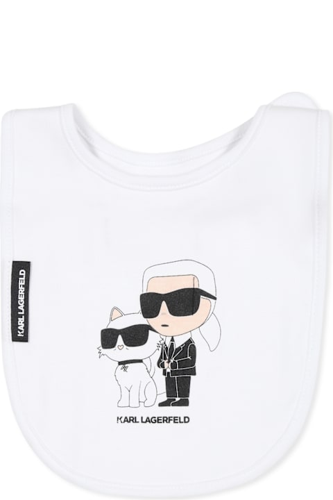 Accessories & Gifts for Baby Boys Karl Lagerfeld Kids White Bib Set For Babykids With Choupette And Karl Lagerfeld