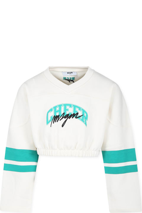 Sale for Kids MSGM Ivory Cropped Sweatshirt With Logo For Girl