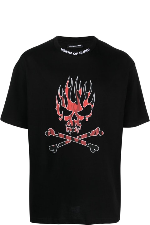 Vision of Super Topwear for Men Vision of Super Black T-shirt With Red Skull Print