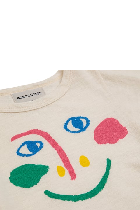 ガールズ Bobo Chosesのトップス Bobo Choses Ivory T-shirt For Girl With Face Print