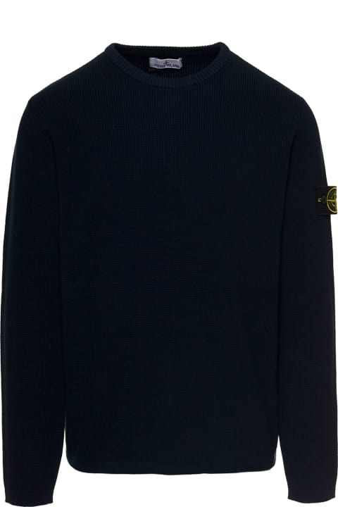 Blue Crewneck Pullover With Logo Patch In Cotton Man Stone Island