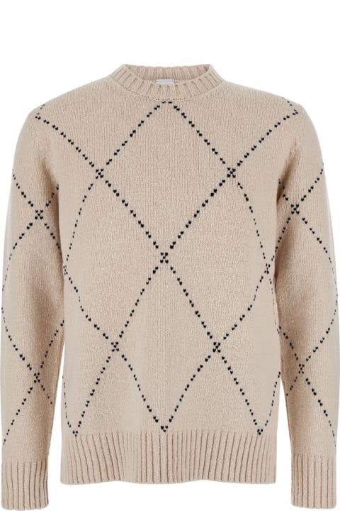 Eleventy for Men Eleventy Beige Diamond Pattern Crewneck Sweater In Wool Man Eleventy