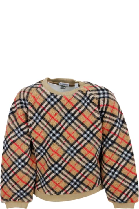 Burberry for Kids Burberry Long-sleeved Crew-neck Sweater In Fleece With Check Pattern And Ribbed Fabric Cuffs