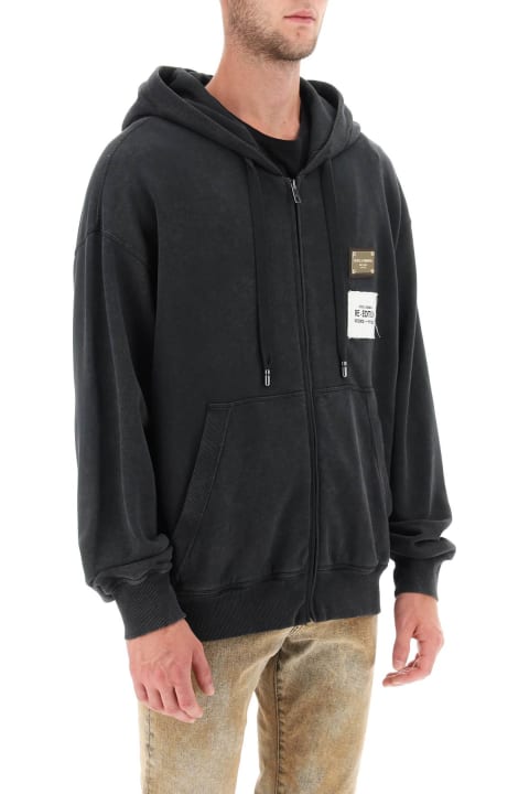 Dolce & Gabbana Fleeces & Tracksuits for Men Dolce & Gabbana Washed Jersey Sweatshirt With Hood And Logo Zip