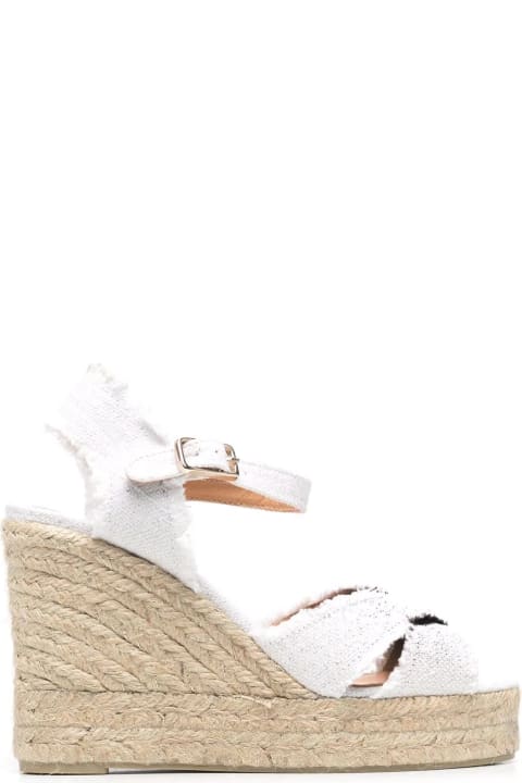 Castañer Shoes for Women Castañer Bromelia Wedge Espadrille In White Linen With Gold Glitter