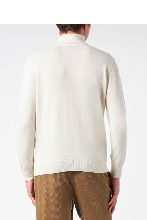 Homeware MC2 Saint Barth Man Turtleneck Sweater With Settimana In Bianco Jacquard