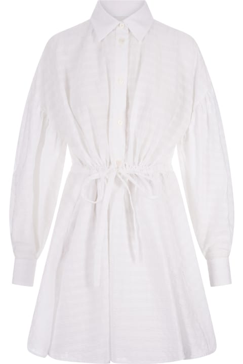 Fashion for Women MSGM Short Dress With Adjustable Waist In White Cotton Seersucker