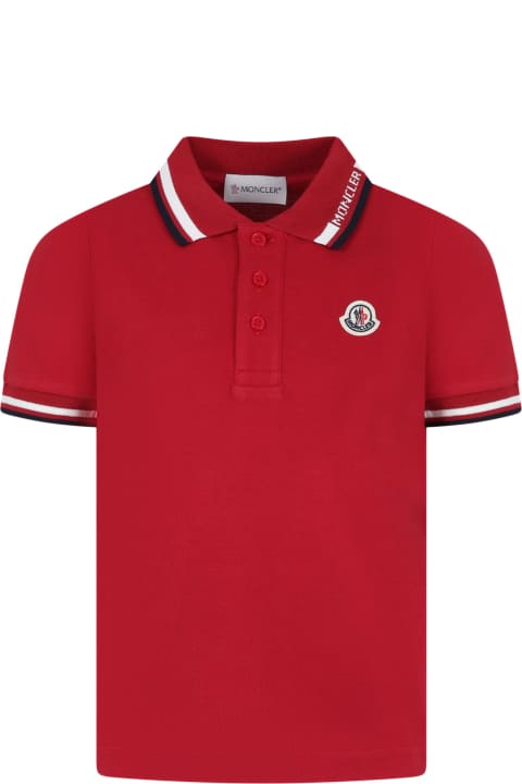 Moncler for Kids Moncler Red Polo Shirt For Boy With Logo