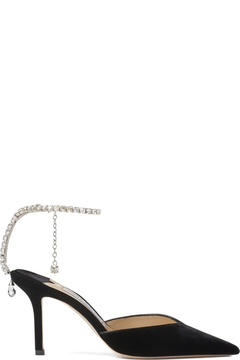 High-Heeled Shoes for Women Jimmy Choo Black Patent Leather Pumps With Crystals