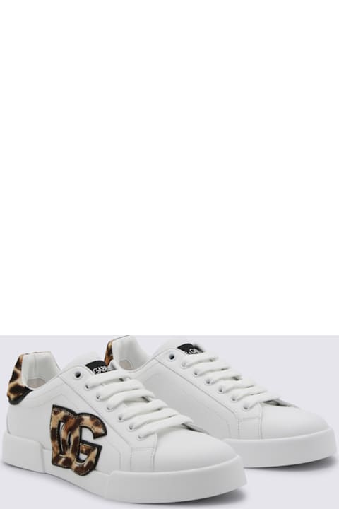 Dolce & Gabbana White And Leopard Leather Sneakers