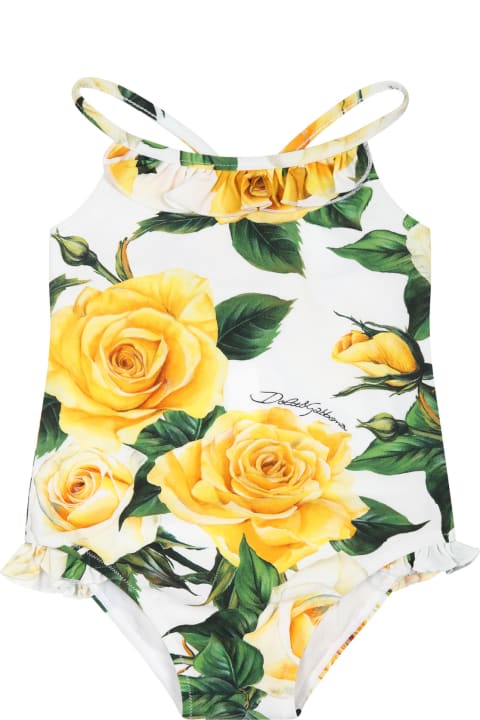 Dolce & Gabbana Swimwear for Baby Girls Dolce & Gabbana White Swimsuit For Baby Girl With Flowering Pattern