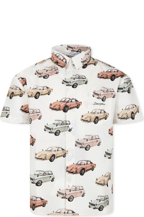 Topwear for Boys Dolce & Gabbana Ivory Shirt For Boy With Vintage Cars Models