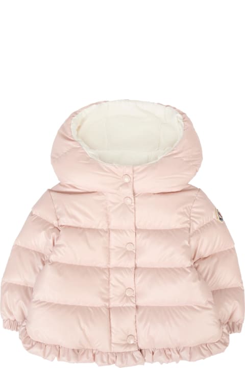 Homeware Moncler Pink Down Jacket For Baby Girl With Logo