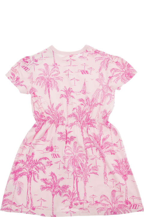 ガールズ ワンピース＆ドレス MC2 Saint Barth 'leila' Pink Dress With All-over Palm Print In Cotton Girl