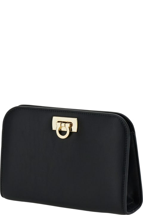 Ferragamo for Women Ferragamo 'diana' Mini Clutch Bag In Black Calf Leather
