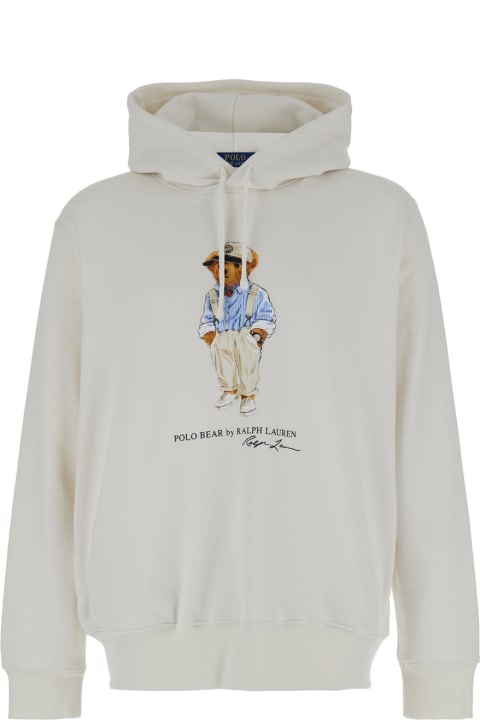 Fashion for Men Polo Ralph Lauren White Hoodie With Bear Print In Cotton Blend Man