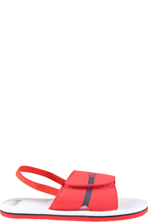 Shoes for Boys Hugo Boss Red Sandals For Boy With Blue Logo