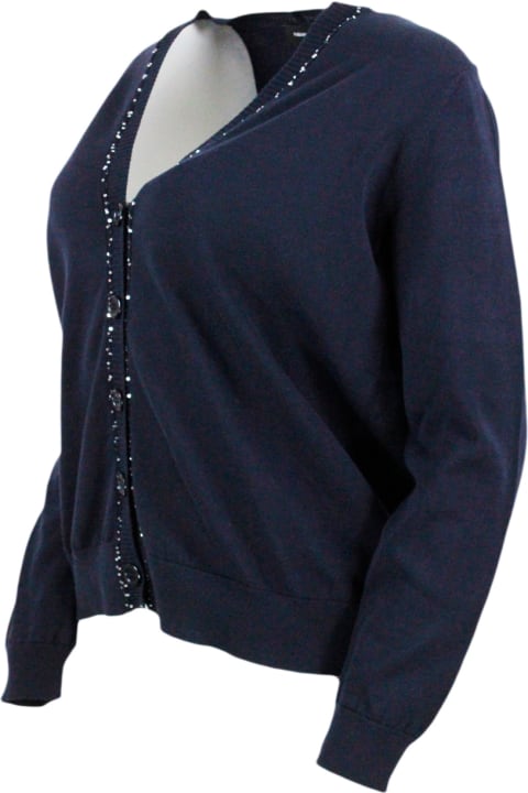 Fabiana Filippi Sweaters for Women Fabiana Filippi Long-sleeved Cardigan Sweater With Buttons In Fine Cotton Embellished With Brilliant Applied Micro-sequins