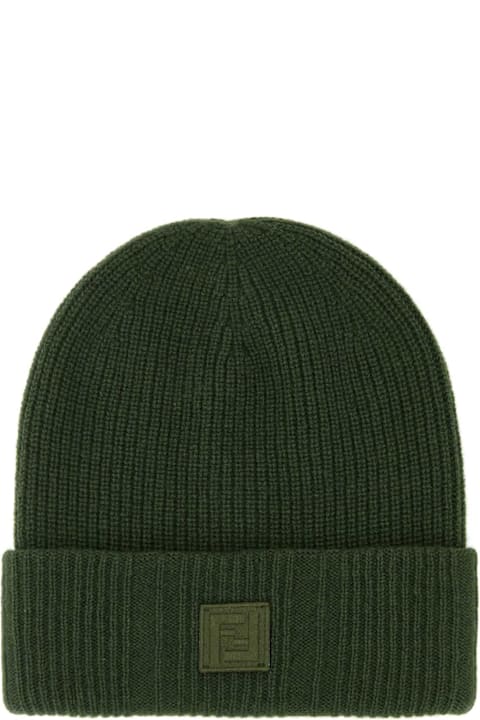 Hats for Men Fendi Green Wool Blend Beanie Hat