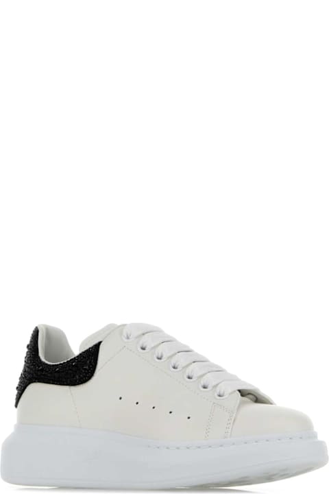 Alexander McQueen White Leather Sneakers With Embellished Suede Heel