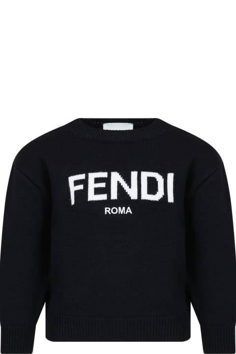 Fendi for Kids Fendi Black Sweater With Logo For Kids