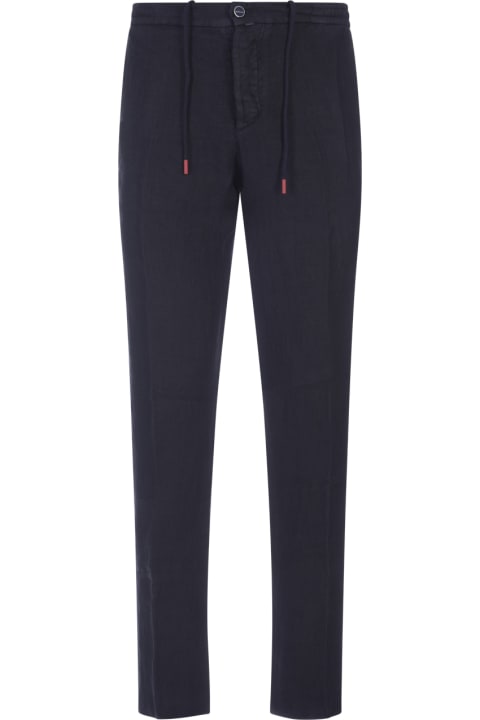 Kiton for Men Kiton Night Blue Linen Trousers With Elasticised Waistband