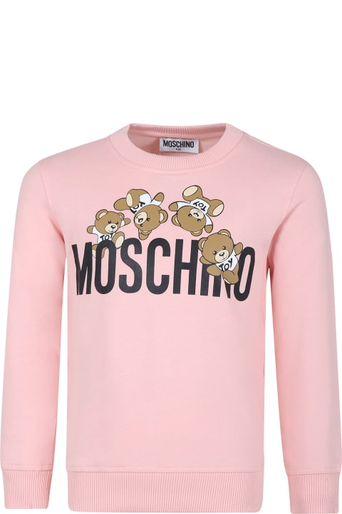 Fashion for Kids Moschino Pink Sweatshirt For Girl With Teddy Bear And Logo