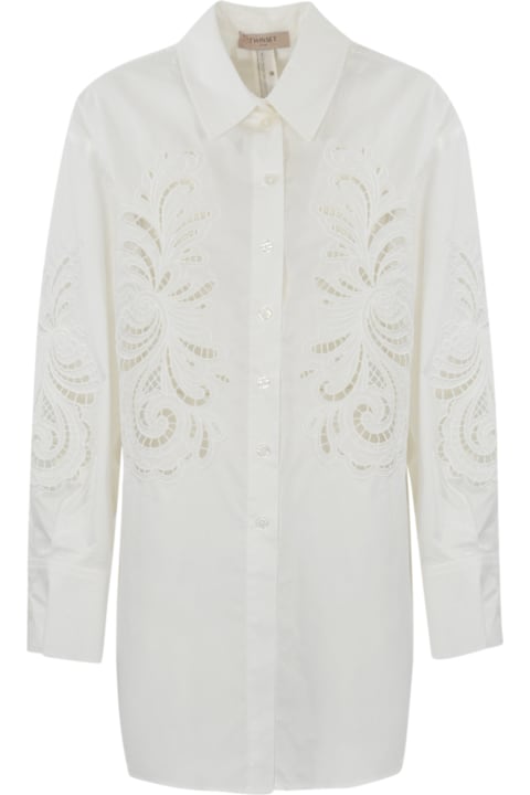 Homeware TwinSet Oversized Poplin Shirt With Embroidery